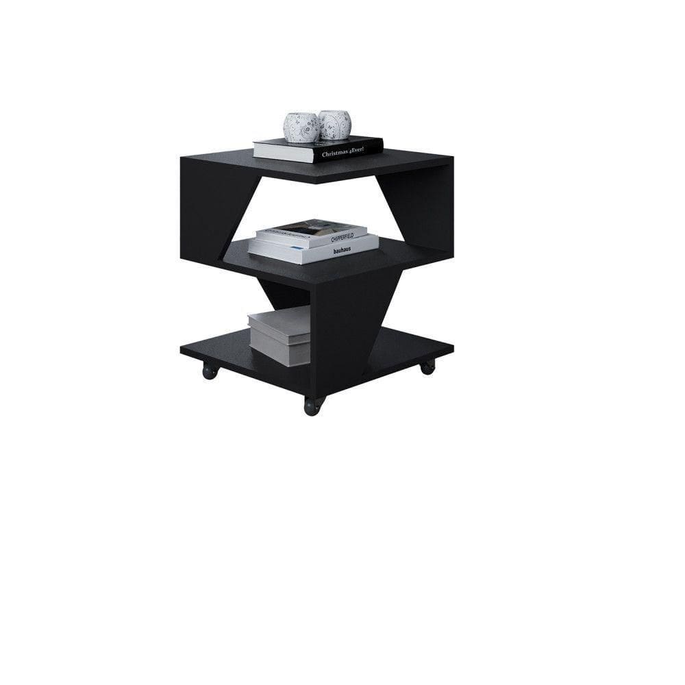 Mesa De Centro Decorativa Com Rodizio P/ Sala De Estar E Qua Preto