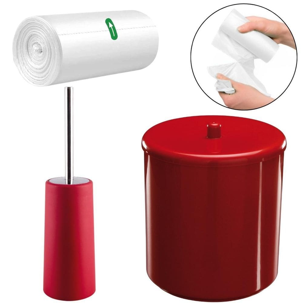 Lixeira 6L Vermelha + Escova Sanitária + Refil 70 Sacos