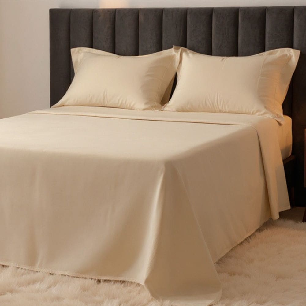 Jogo de Cama Casal 300 Fios Percal 100% Algodão com Bordado 4 Peças BF Colchões