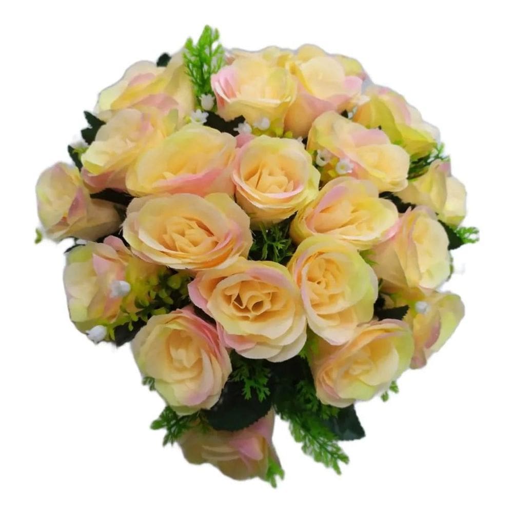 Buquê Rosas Artificiais 24Rosas Arranjo Deco Salmom