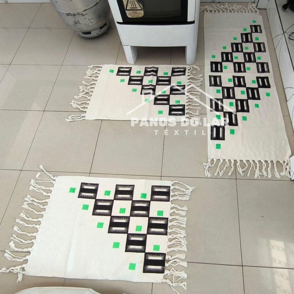 Kit 3 Passadeira Rosa De Cozinha Corredor Estampa Geométrica Tecido Grosso Tear Nozinho 100% Algodão Modelo Blocos Color