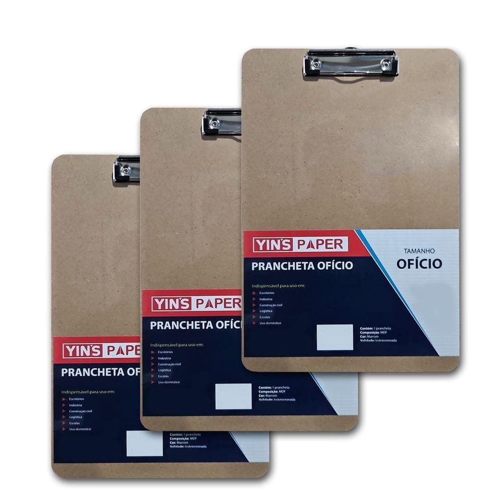 Kit 3 Pranchetas De Madeira Ofício Mdf Predendor Metal 35x24 Marrom N-a