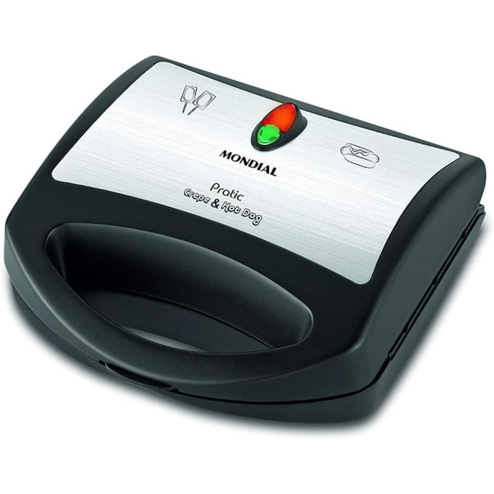 Crepeira Elétrica Mondial Pratic Crepe & Hot Dog Antiaderente 850W Preto/Inox 220V - CP-01