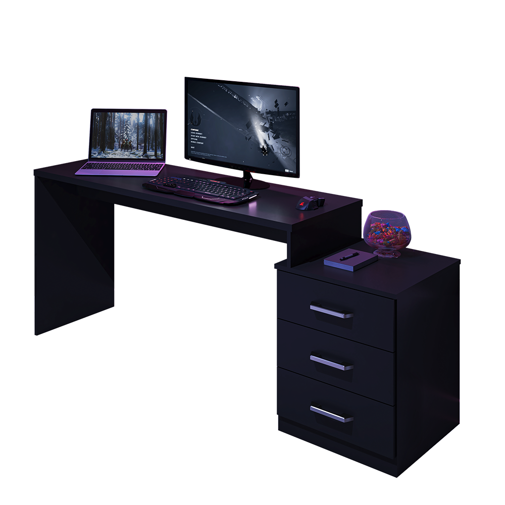 Mesa Para Computador e Escrivaninha DRX 5000 com 3 Gavetas - Preto Móveis Leão