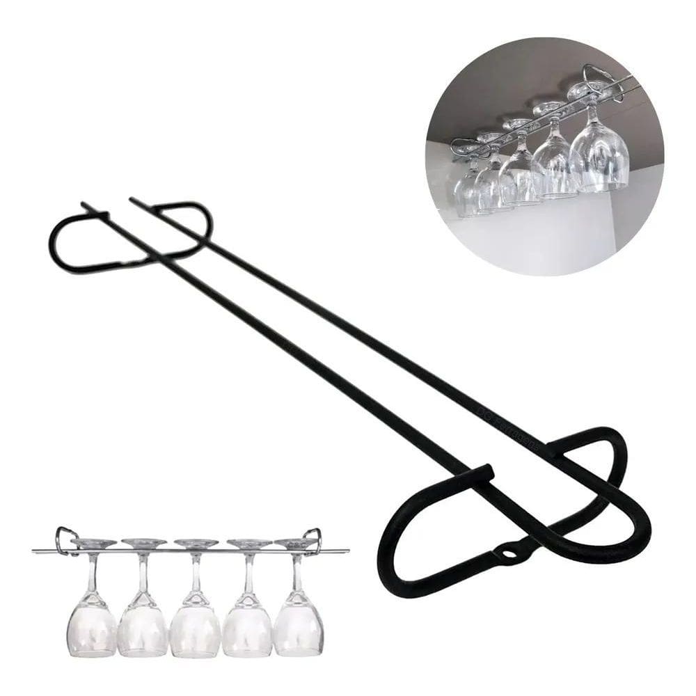 2X Suporte Porta Taças Preto All Black 42Cm De Armário Suspe