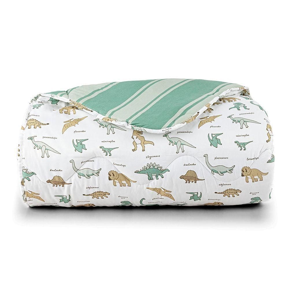Edredom Cobertor Lutti Solteiro Infantil Dupla Face 200 Fios Dinossauro Verde - 100% Poliéster
