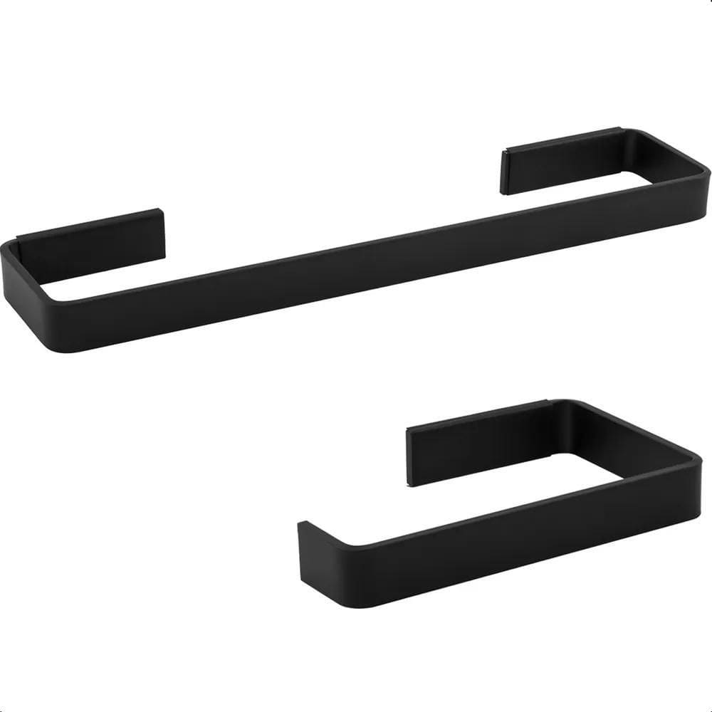 2X Suporte De Papel Higienico Com Porta Toalha De Rosto Pret