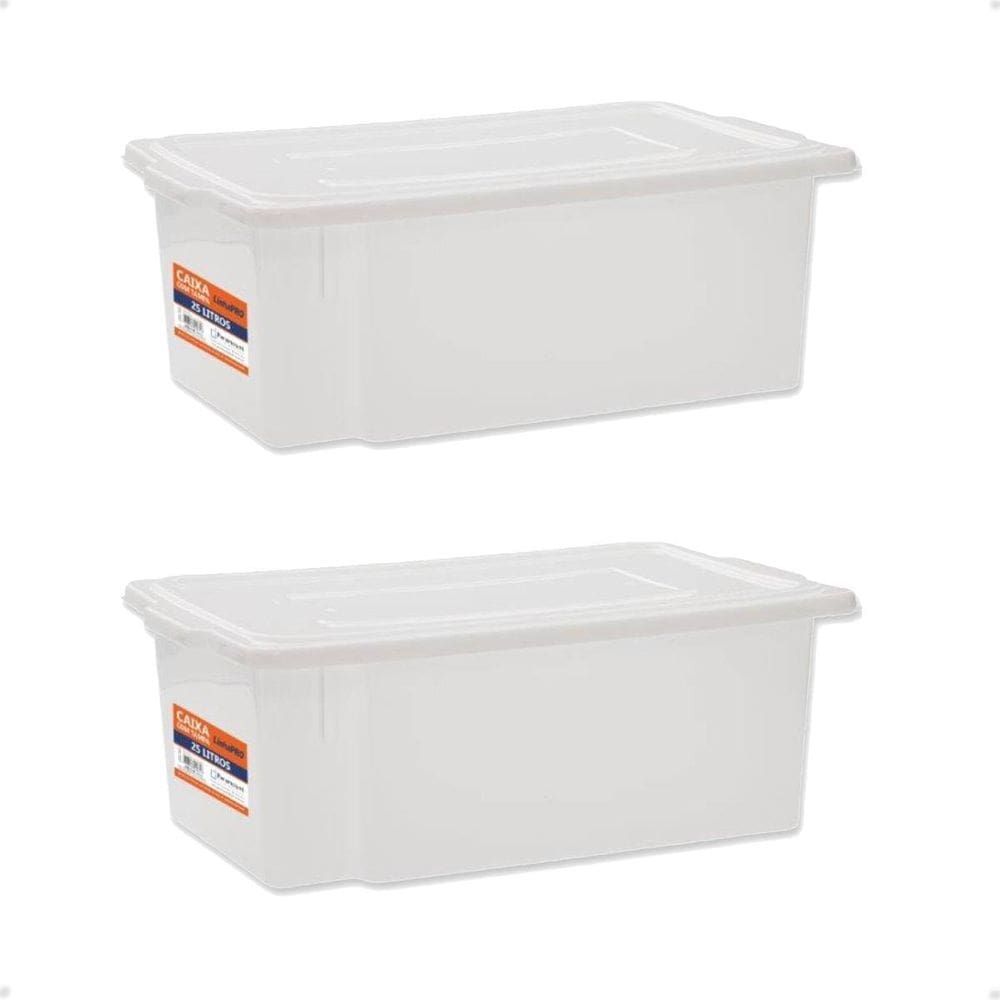 Kit 2 Caixa Tampa Linha Pro 25Litros Branca 521 Paramount