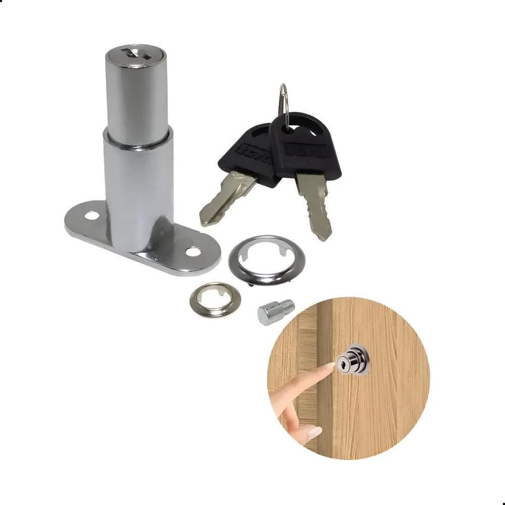 Fechadura Pino Pressão 32Mm Para Porta De Correr E Gaveta Cr