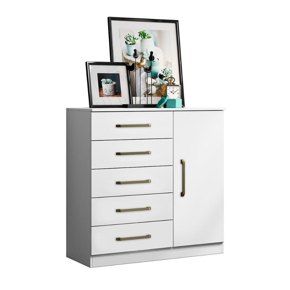 Comoda Milão Quarto com 5 Gavetas e 1 Porta Funcional