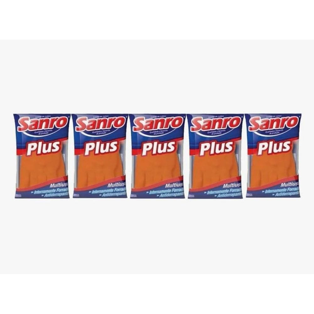 Kit 5 Luva De Borracha Sanro Plus Laranja - P