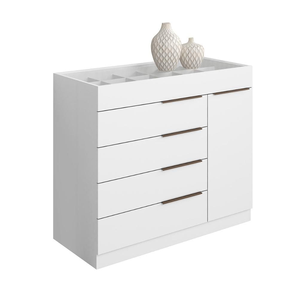 Comoda Sevilha Quarto com 5 Gavetas e 1 Porta Tampo de Vidro