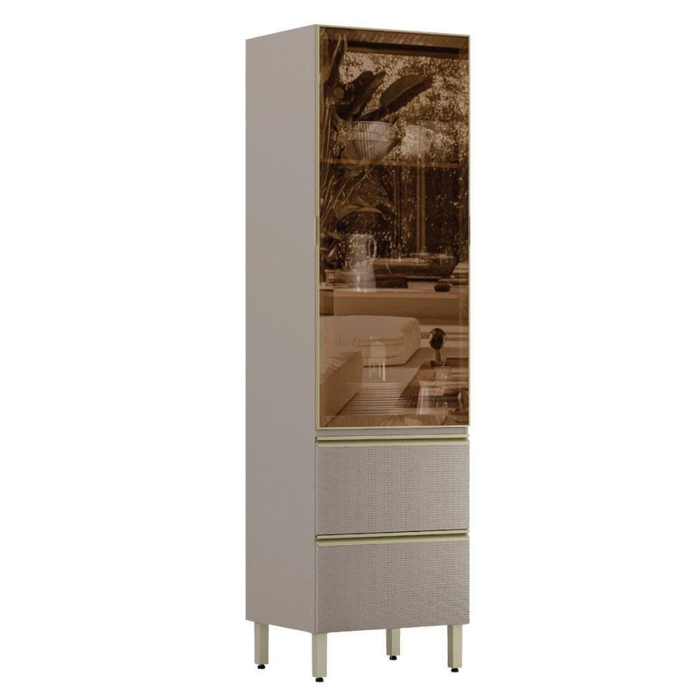 Cristaleira 1p Vidro 2g 219x60 Cm Mdf Proenca Nogueira Nude Demartez Nogueira Nude