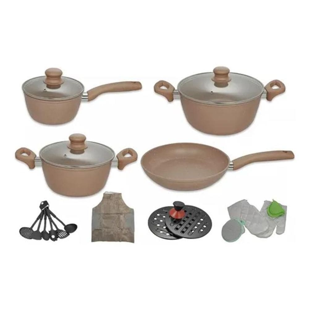 Jg De Panela Quartzo Stone Marrom Gold Antiaderente