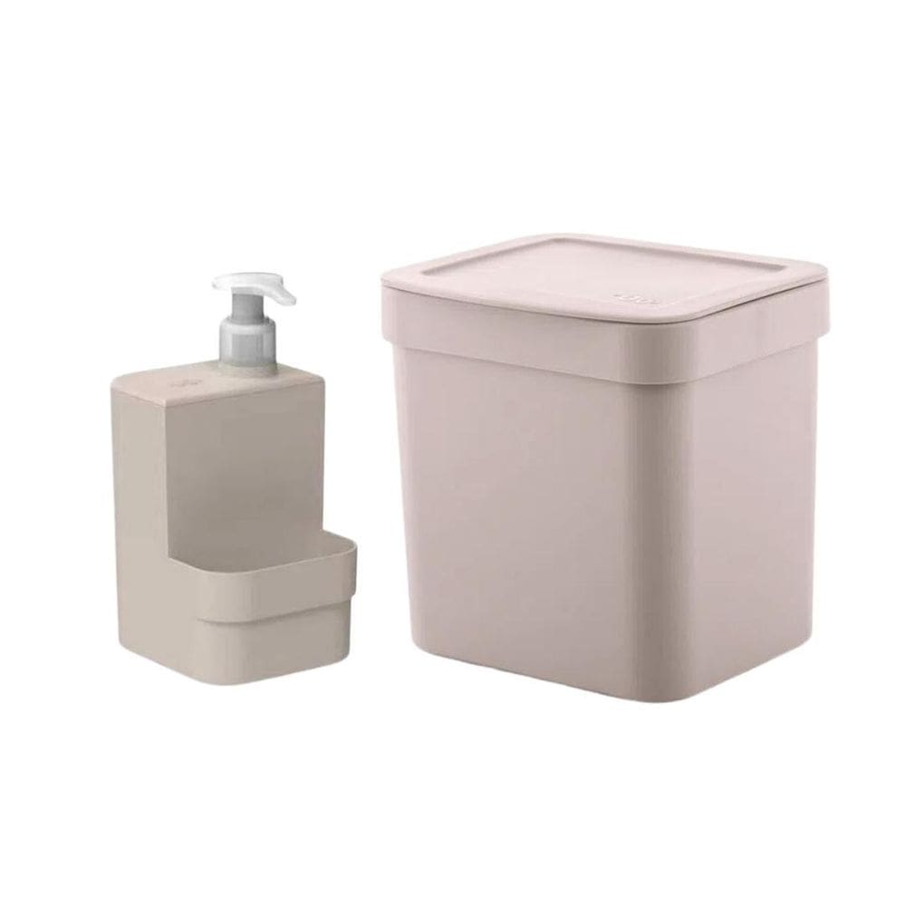 Kit Dosador Porta Detergente De Pia E Lixeira Ou - Bege