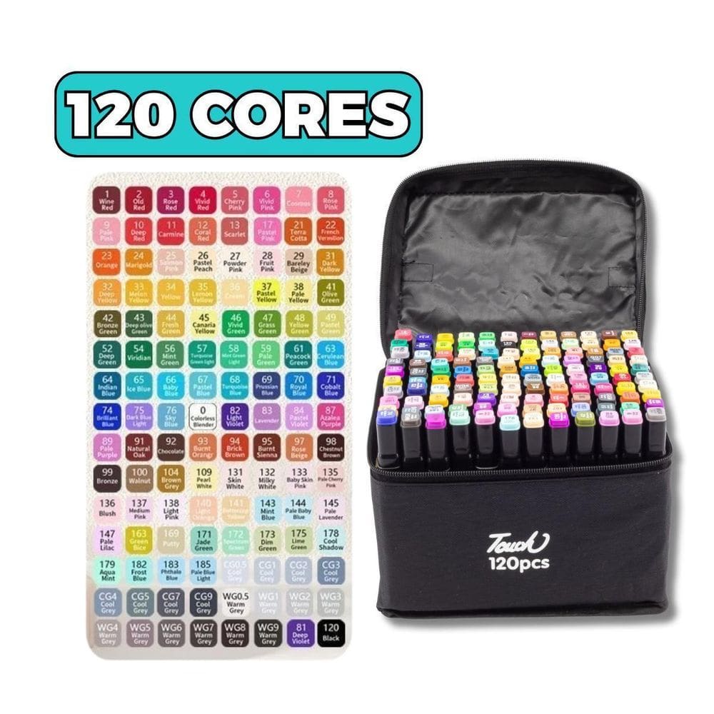 Kit Estojo De 120 Canetas Marcadoras Coloridas Ponta Dupla