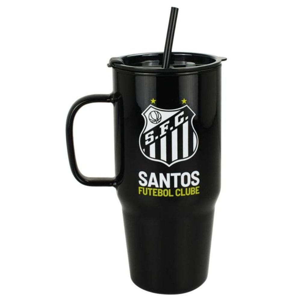 Caneca Vidro Opaca Canudo E Tampa 1200Ml - Santos