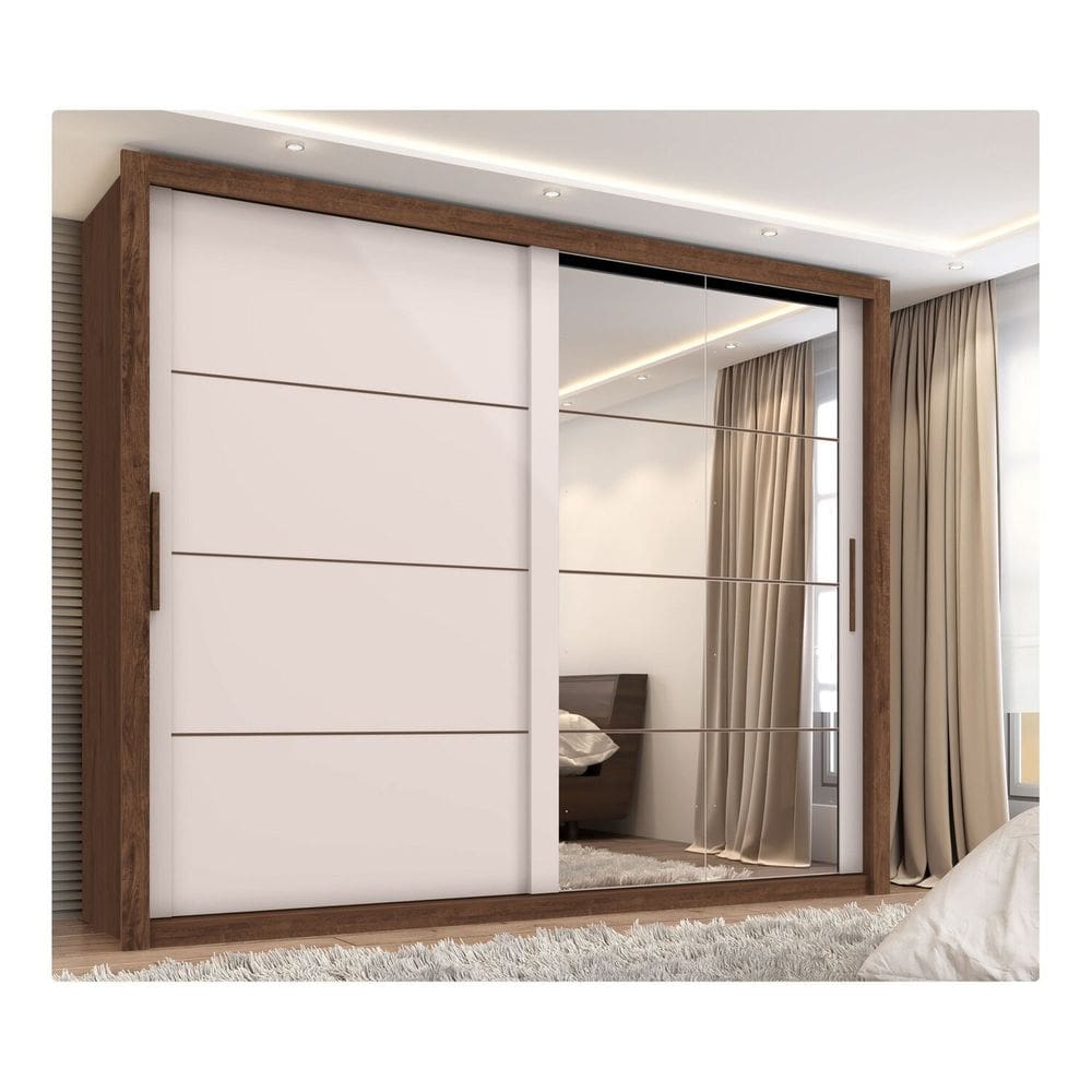 Guarda-roupa Casal 8 Espelhos 2 Portas de Correr Essencial Jacaranda / Off White