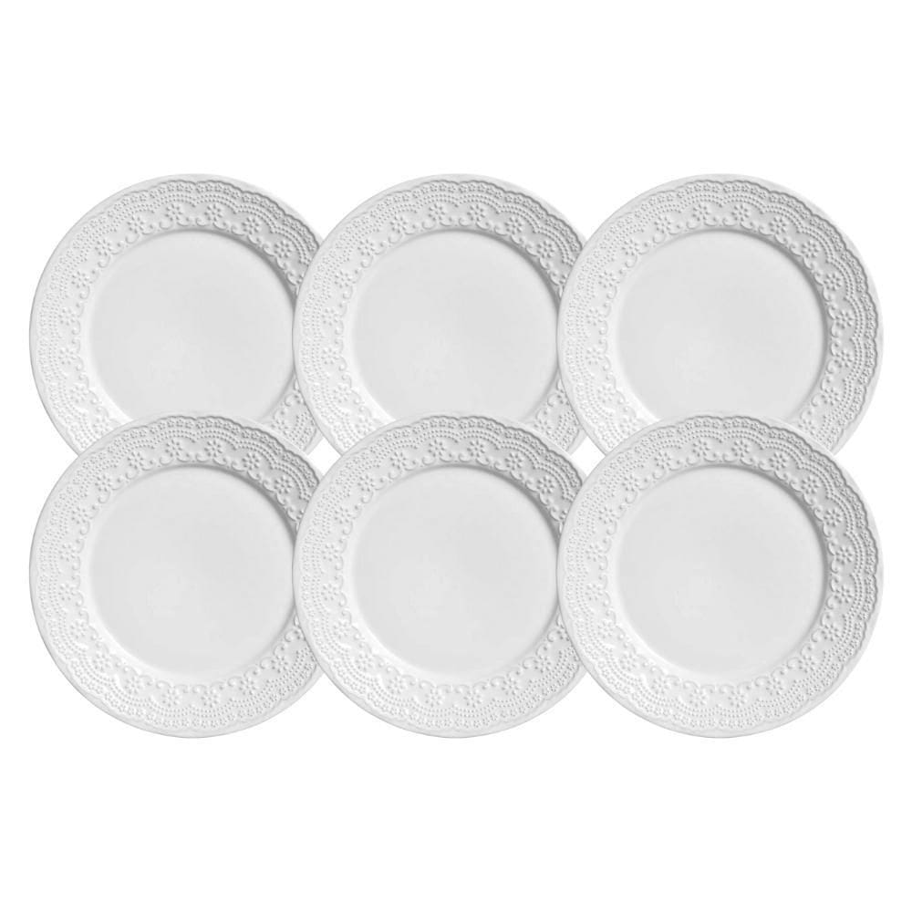 Jogo Pratos Fundo Madeleine 22Cm 6 Pçs Branco Porto Brasil