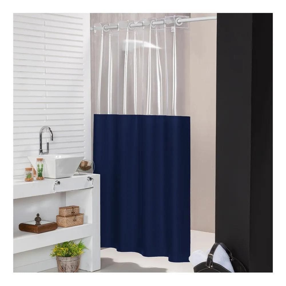 Cortina Para Box Banheiro Impermeáve Cortina Box Azul Marinh