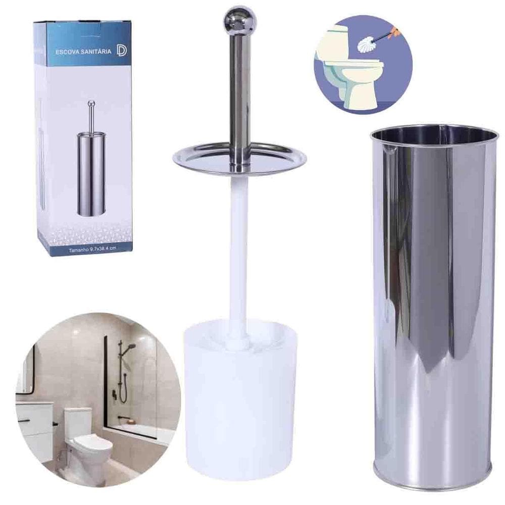 Escova Sanitária Inox Prata Higiene Suporte Aço Inox
