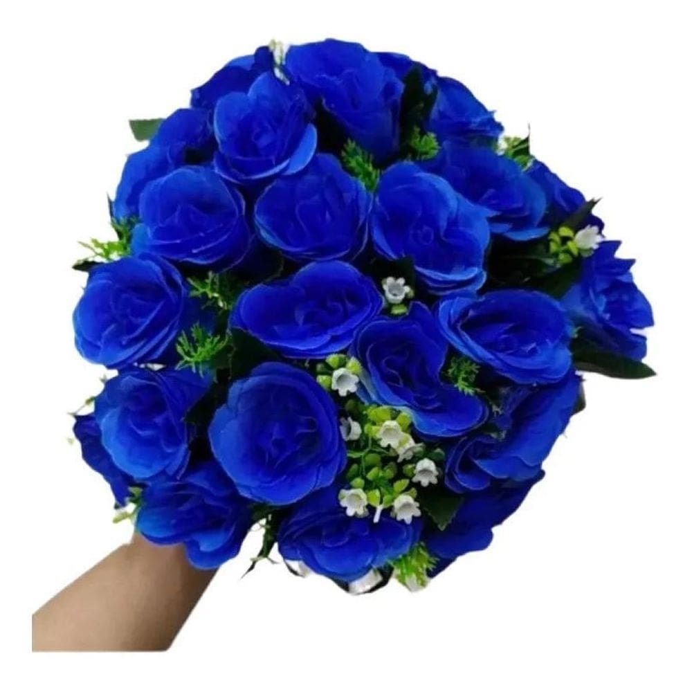 Buquê Rosas Artificiais 24Rosas Arranjo Decora Azul