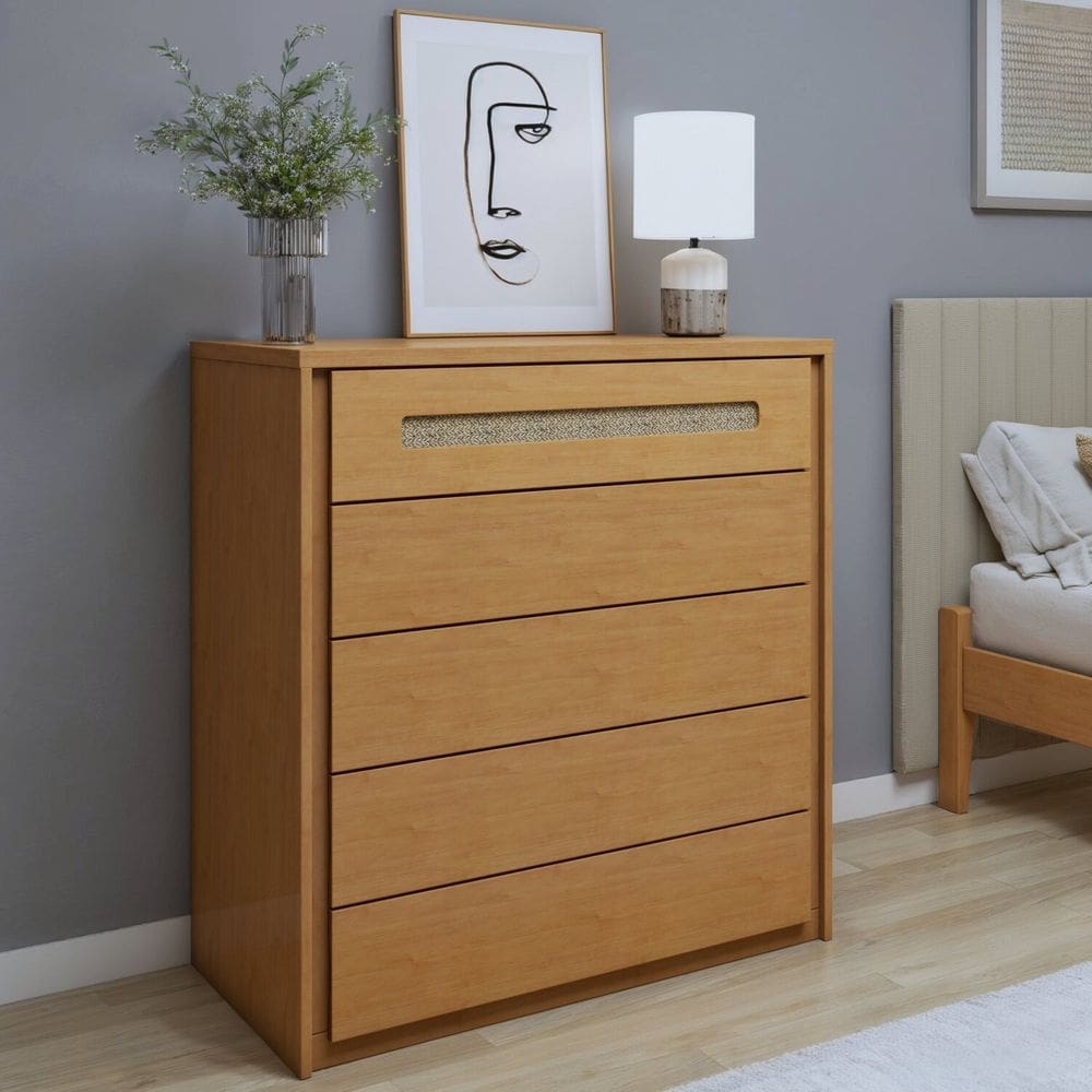 Cômoda 5 Gavetas Ratan 100% Mdf Unique Amêndoa Mel