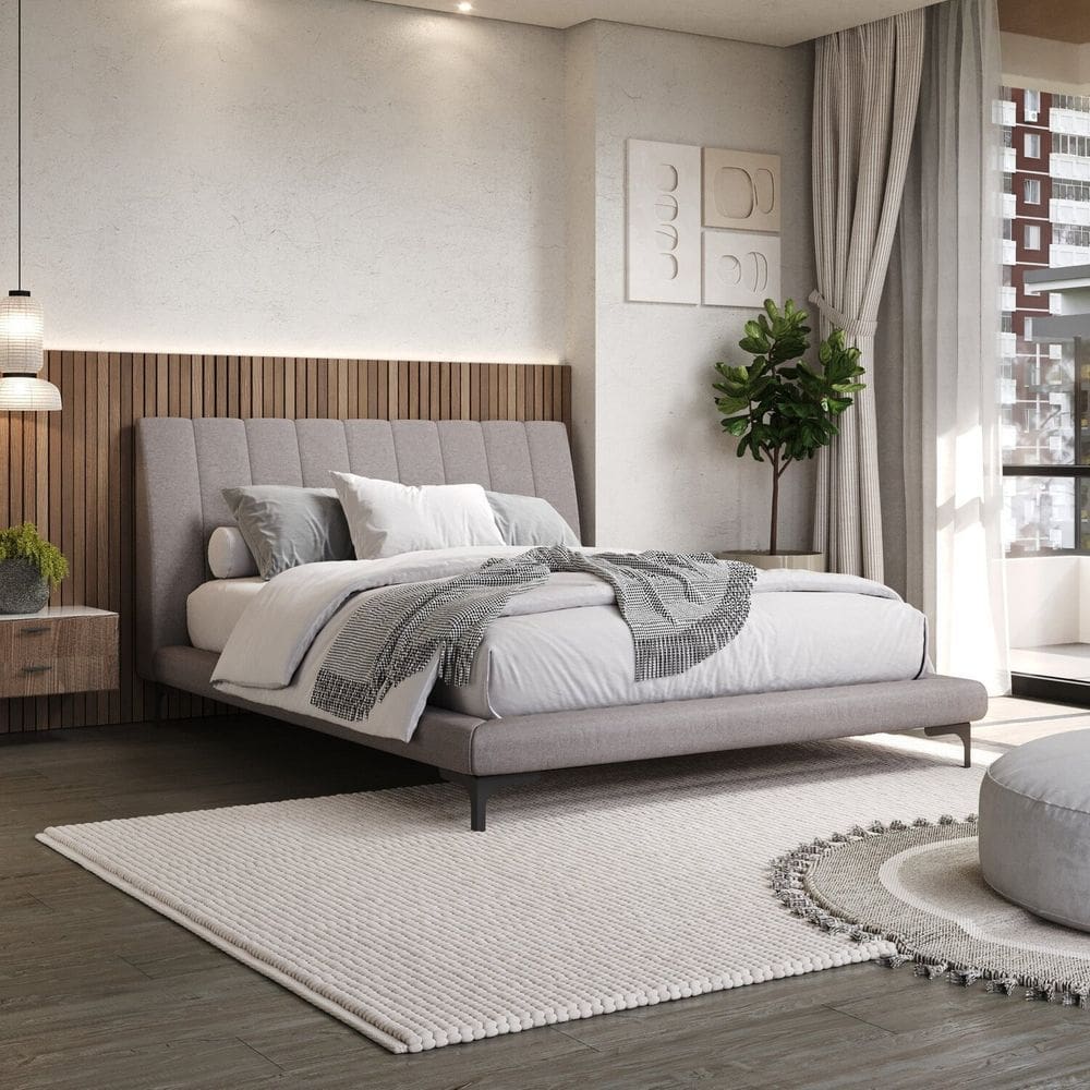 Cama Casal com Cabeceira Estofada Moon Cinza