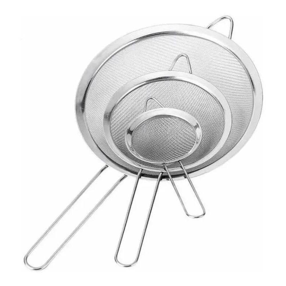 10X Jogo 3 Peneiras Aço Inox Luxo Pmg Utensílios De Cozinha