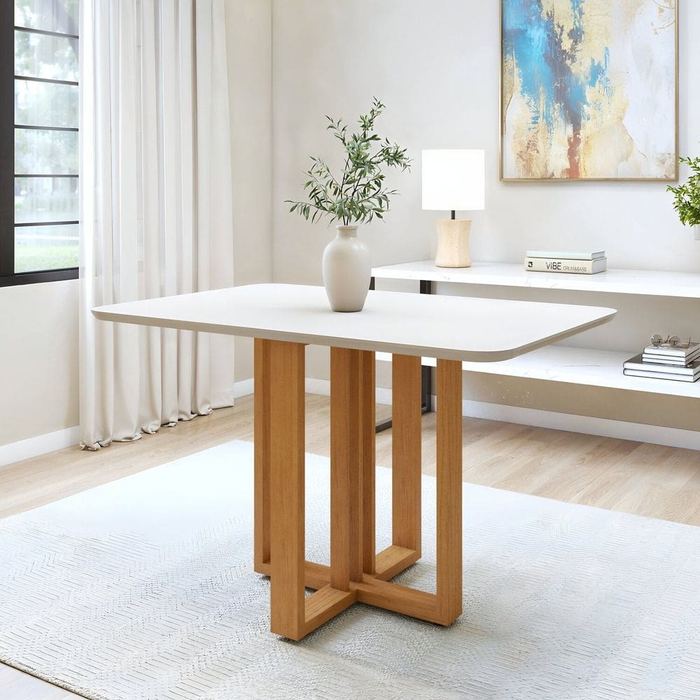 Mesa de Jantar 120cm Tampo Mdf Bold Tessera Amêndoa Clean/Off White