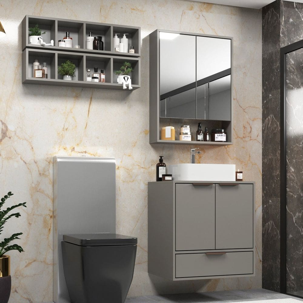 Gabinete para Banheiro Modular Prime Yescasa Cimento