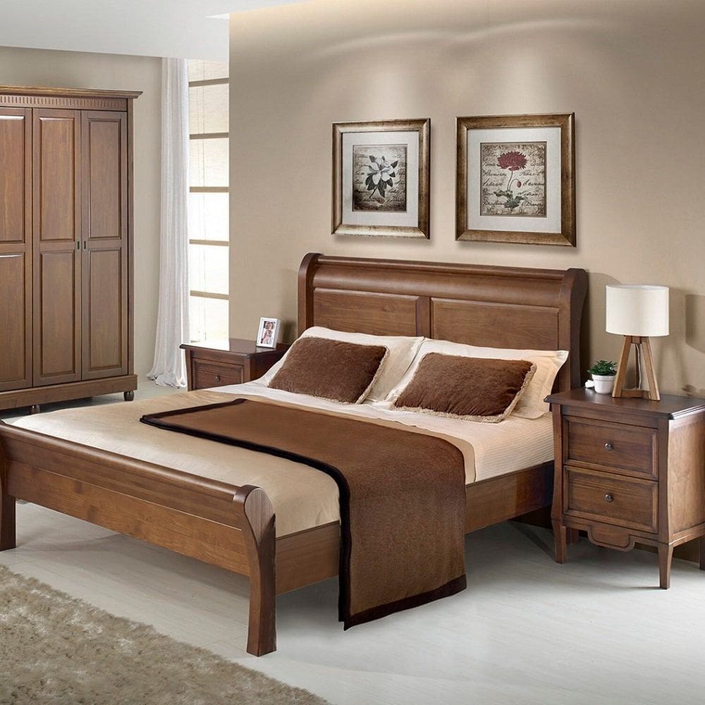 Cama de Casal 160cm Madeira Maciça Amsterdã Amendoa