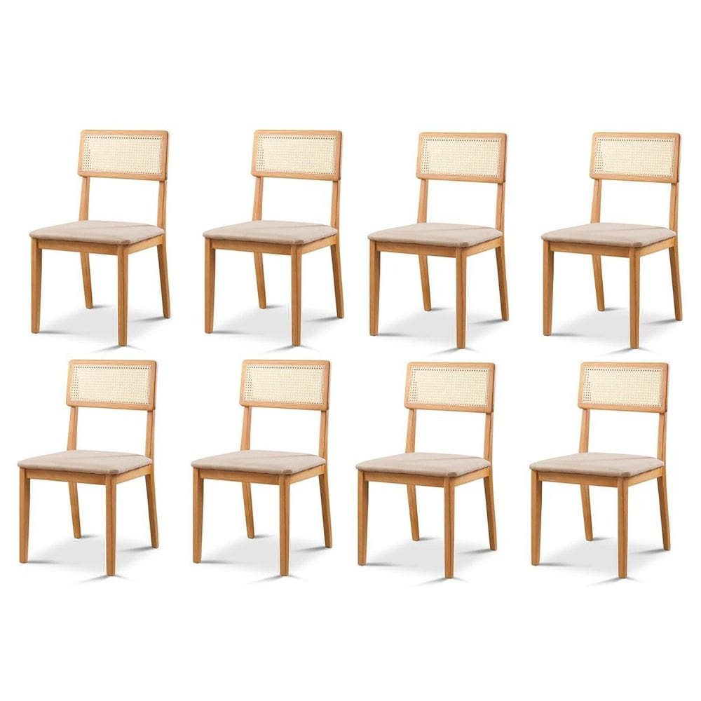 Kit 8 Cadeiras de Jantar com Encosto de Telinha Ava Bege/Marrom