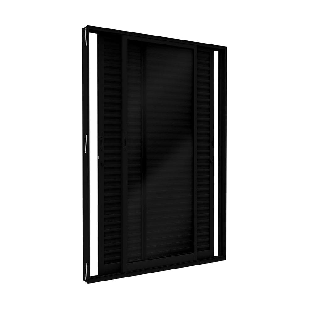 Porta Balcão de Alumínio de Correr Lateral 3 Folhas Móveis 215x160cm Lucasa Ideale Preto