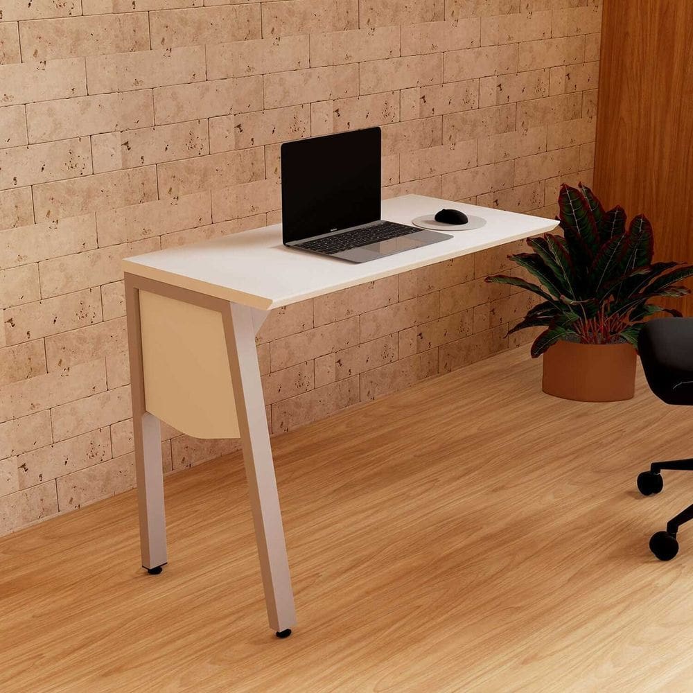 Mesa Auxiliar 90cm de Acoplar com Tampo Chanfrado Pés Cavalete para Escritório Industrial Executive Cinza