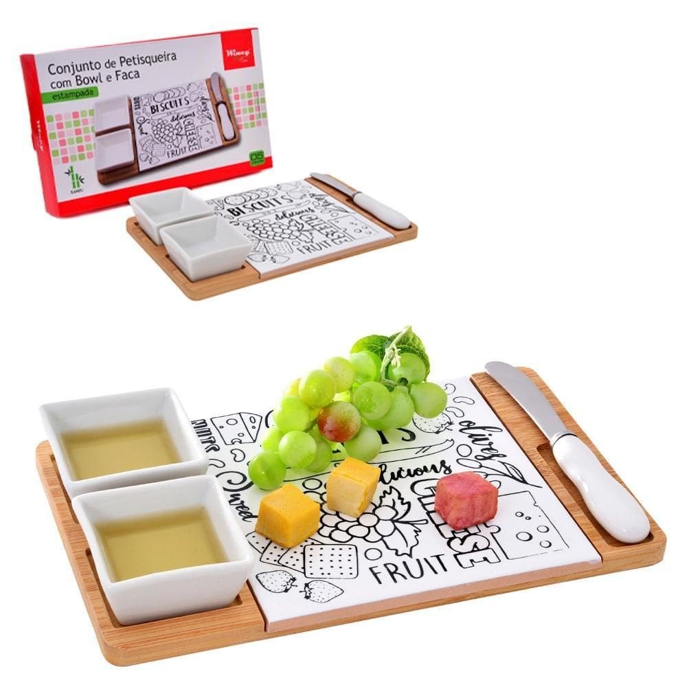 Conjunto Petisqueira Porcelana 2 Peças 50Ml Faca Inox Tabua