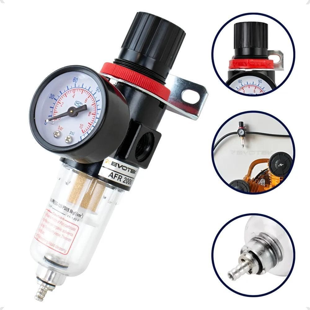 Filtro Manômetro Regulador Pressão Ar 1/4 Eliminador De Água