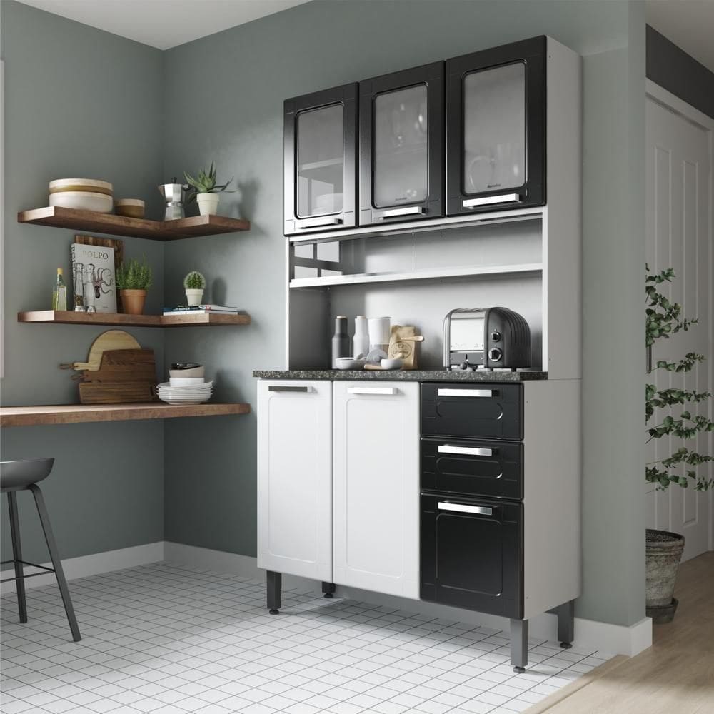 Cozinha De Aço Compacta 6 Portas 2vid Preto Branco Bertolini Preto/branco
