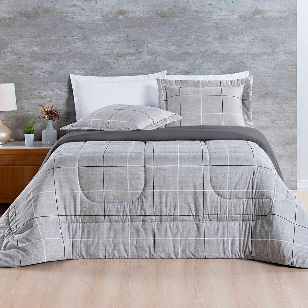 Kit Edredom Júlia Super King 3 Peças Dupla Face Micropercal 200 Fios - Dallas - 100% Poliéster