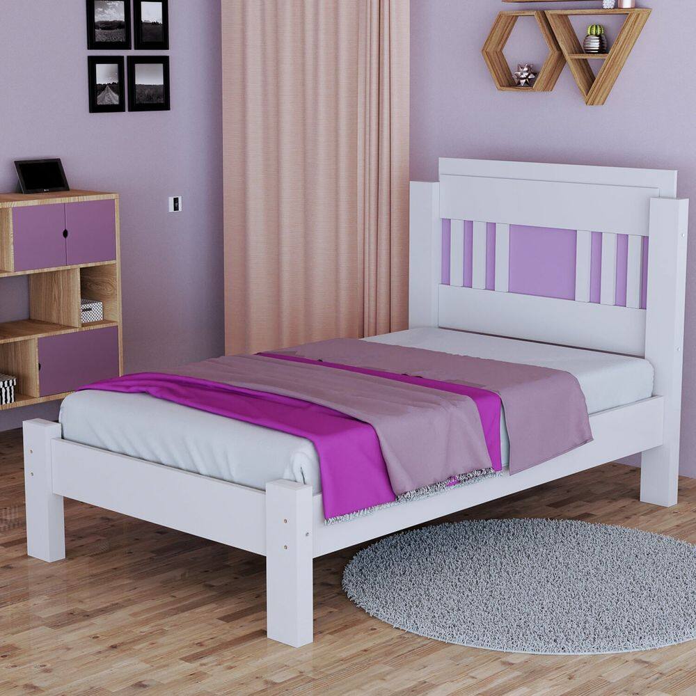 Cama de Solteiro 100% Mdf 117x95,8cm Marina Branco/Lilás