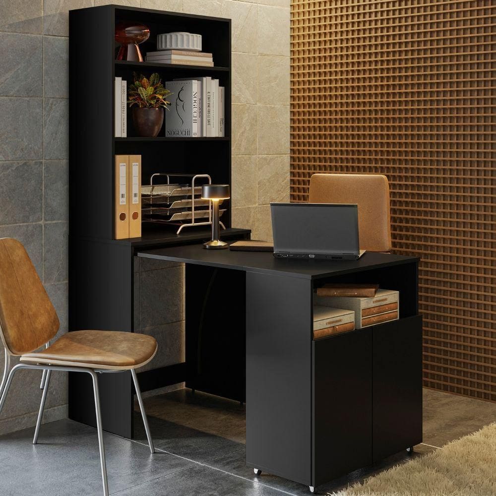 Armário De Escritório Com Mesa Embutida Duo Kit`s Paraná Cor:black