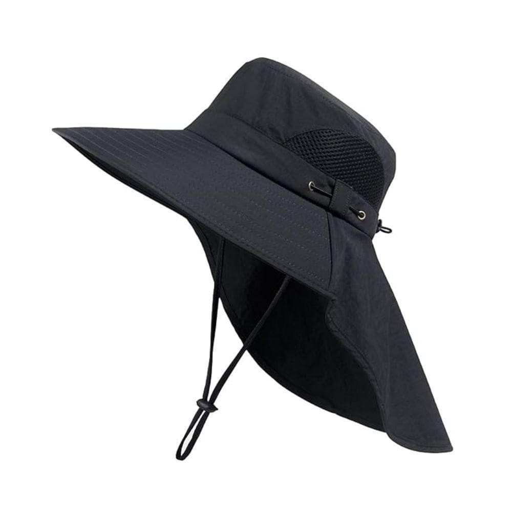 Chapéu Boné Pescador Australiano Respirável Ajustável Upf50+ Pesca Trilha Camping Preto