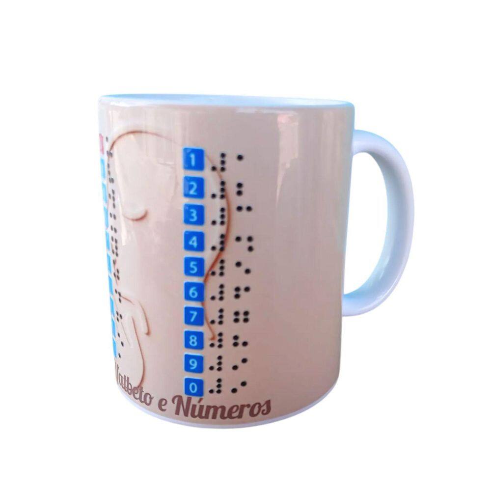 Caneca Em Braile Alto Relevo Com Alfabeto E Números