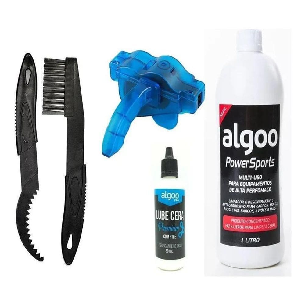 Kit Limpeza Bike Desengraxante 1L + Escovas + Óleo Algoo