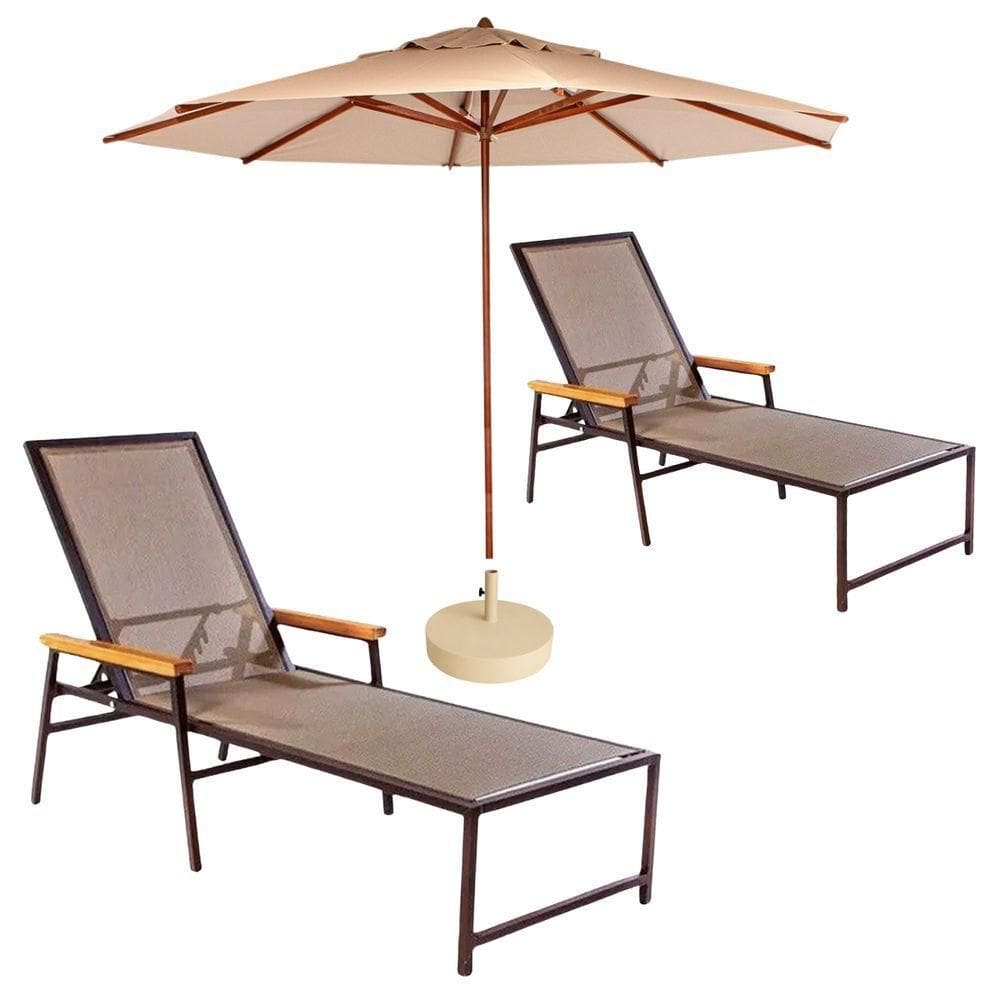 2 Espreguiçadeiras Alumínio + Ombrelone Piscina Praia Lazer Capuccino