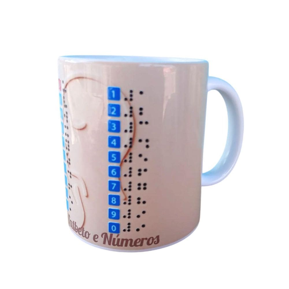 Caneca Em Braile Alto Relevo Com Alfabeto E Números