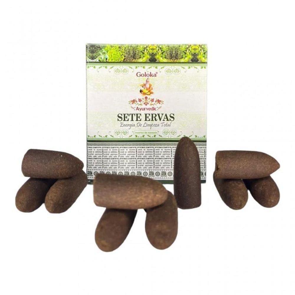 Incenso Goloka Cascata 10 Cones Sete Ervas Back Flow