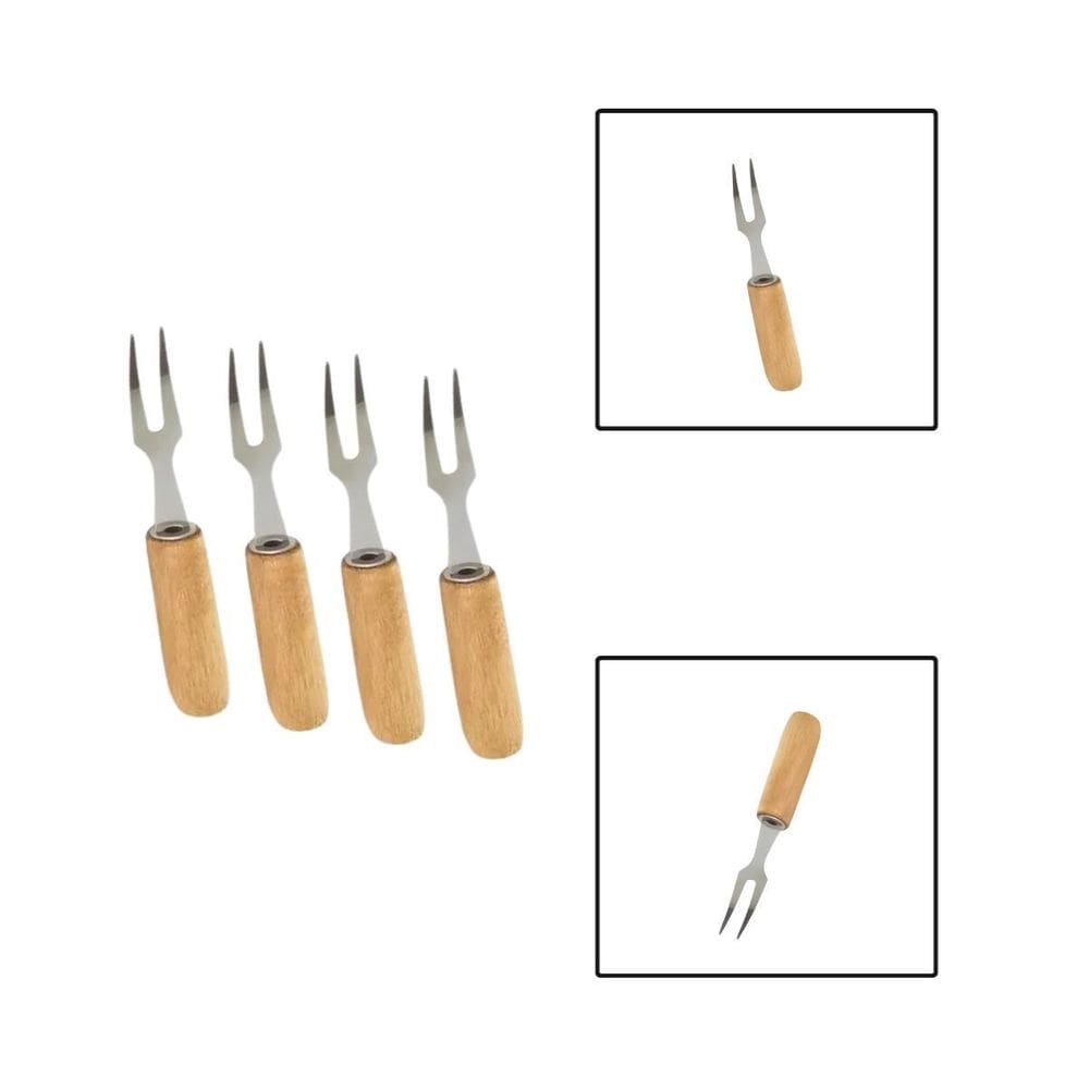Kit Garfinhos Inox Cabo Madeira Petiscos Fondue 4 Peças