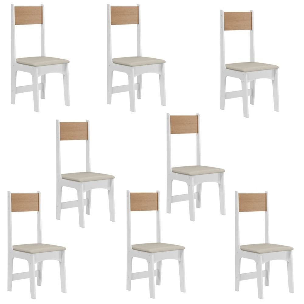 Kit 8 Cadeiras Encosto Assento em Tecido Savana Delta Branco/Mel/Cinza