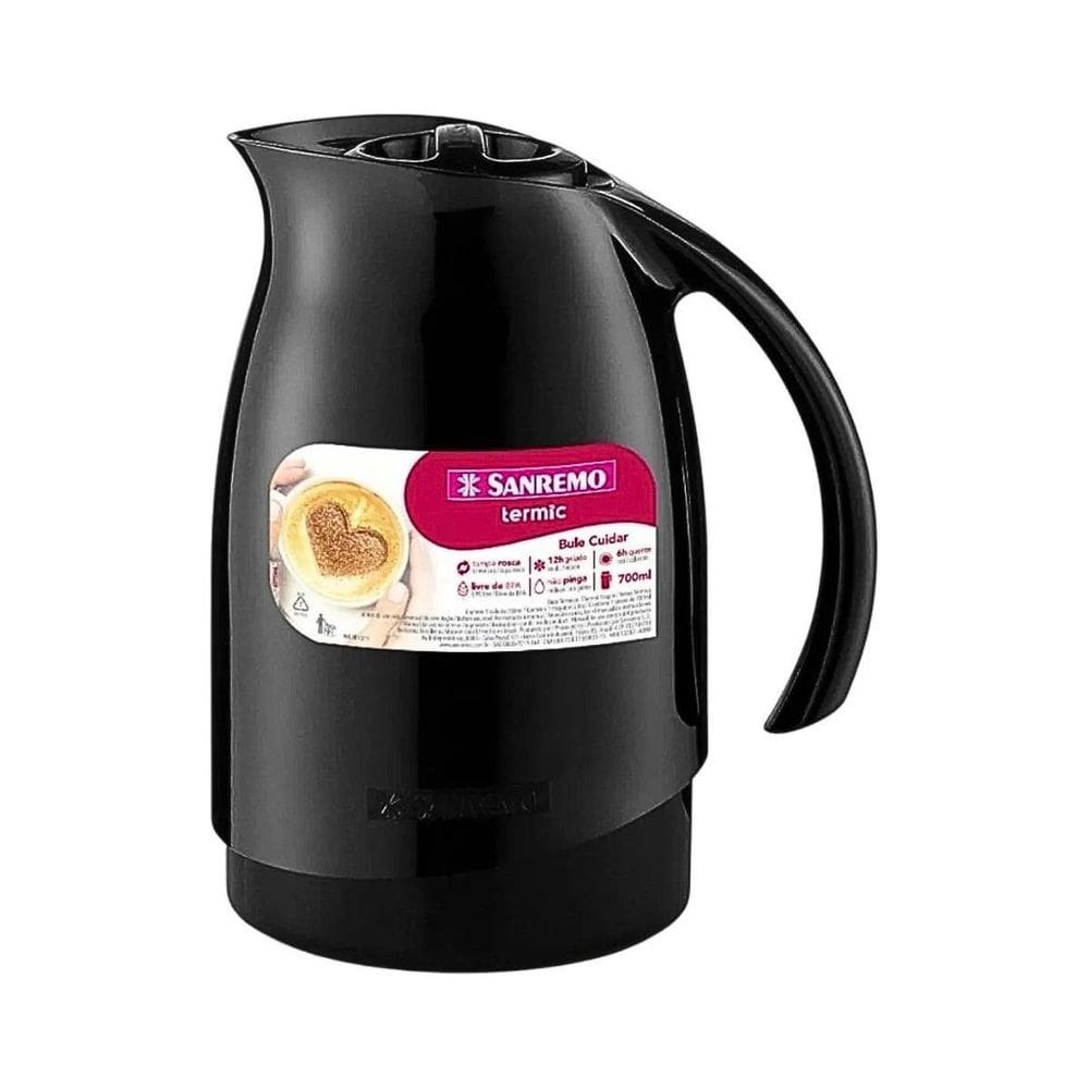 Bule Termico Plástico Preto Cuidar 700Ml Sanremo Sr10111